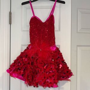 Weissman Girls Dance Costume Sequins Lace Feathers Size MC